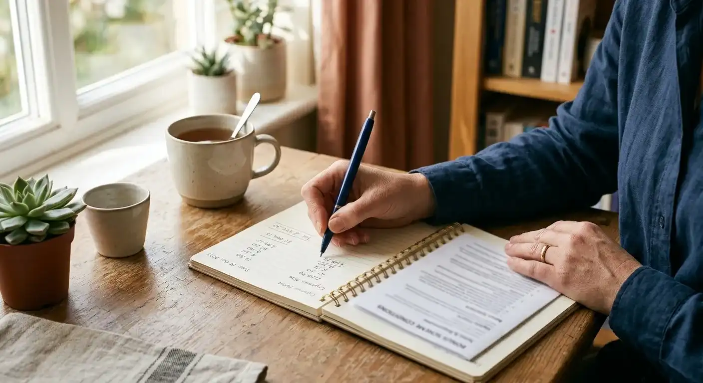 Notizbuch mit handschriftlicher Rechnung zu Bonusumsatz und Höchstauszahlung