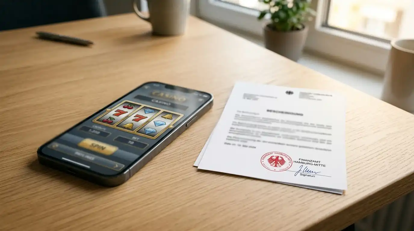 Smartphone mit Spielautomat neben deutscher Bonusregelung