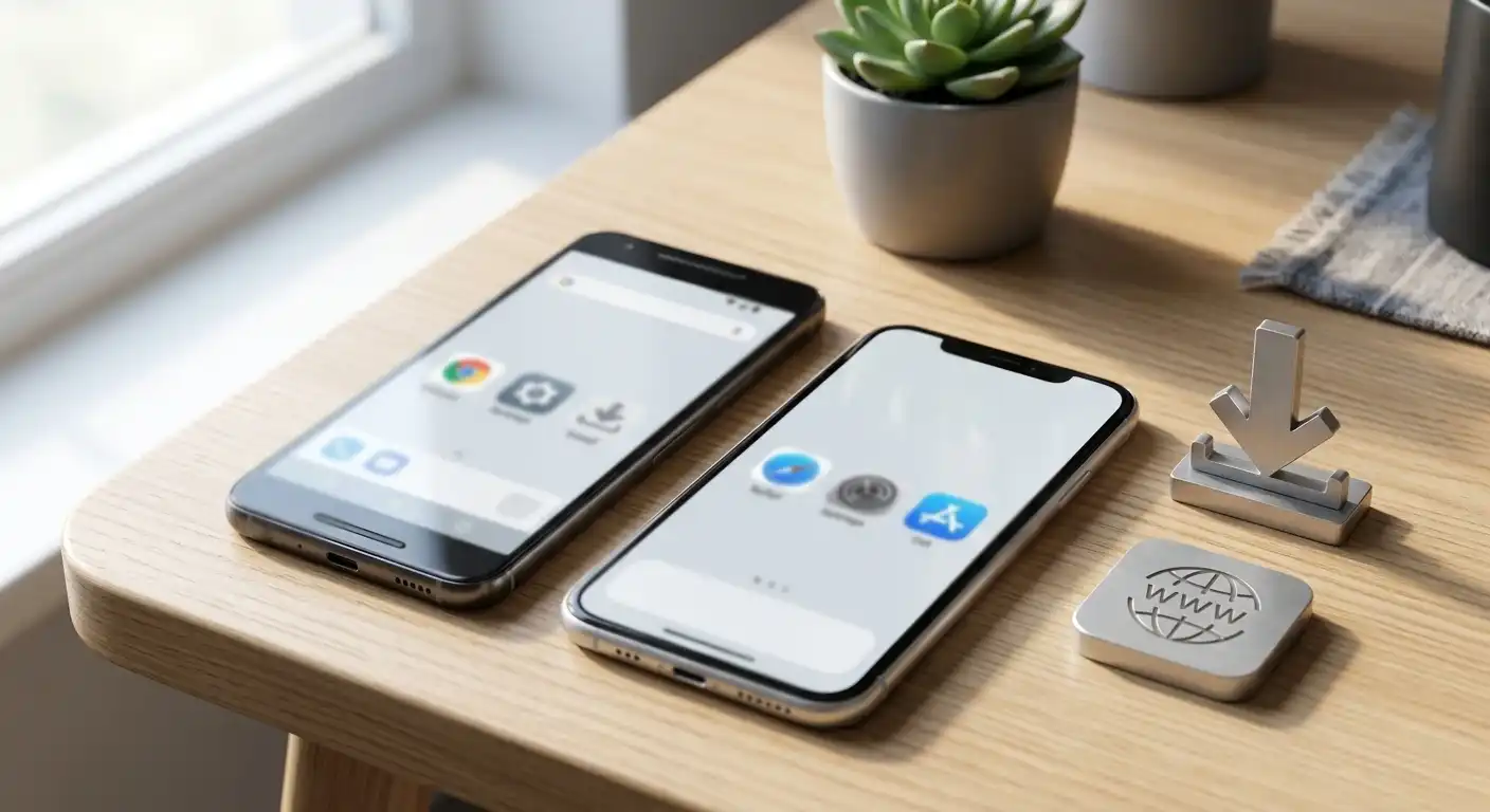 Android-Smartphone und iPhone mit neutralen Installationssymbolen