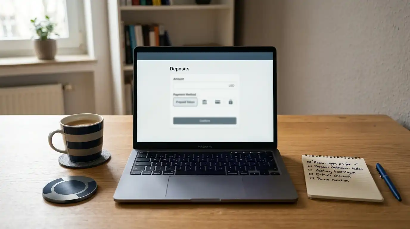 Paysafecard-Einzahlung im deutschen Online-Casino an einem Laptop