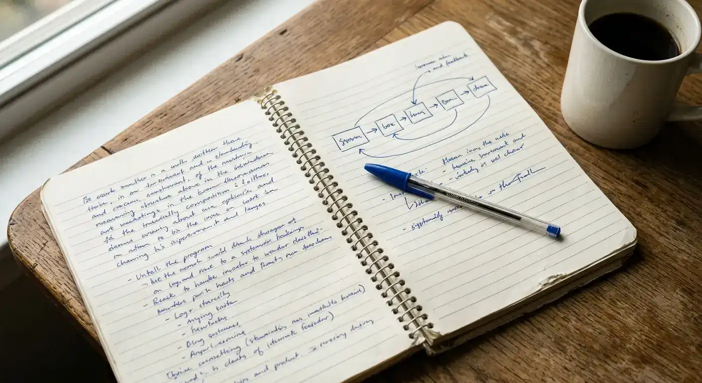 Notizbuch mit handschriftlichen Notizen zu Bonusbedingungen ohne Einzahlung