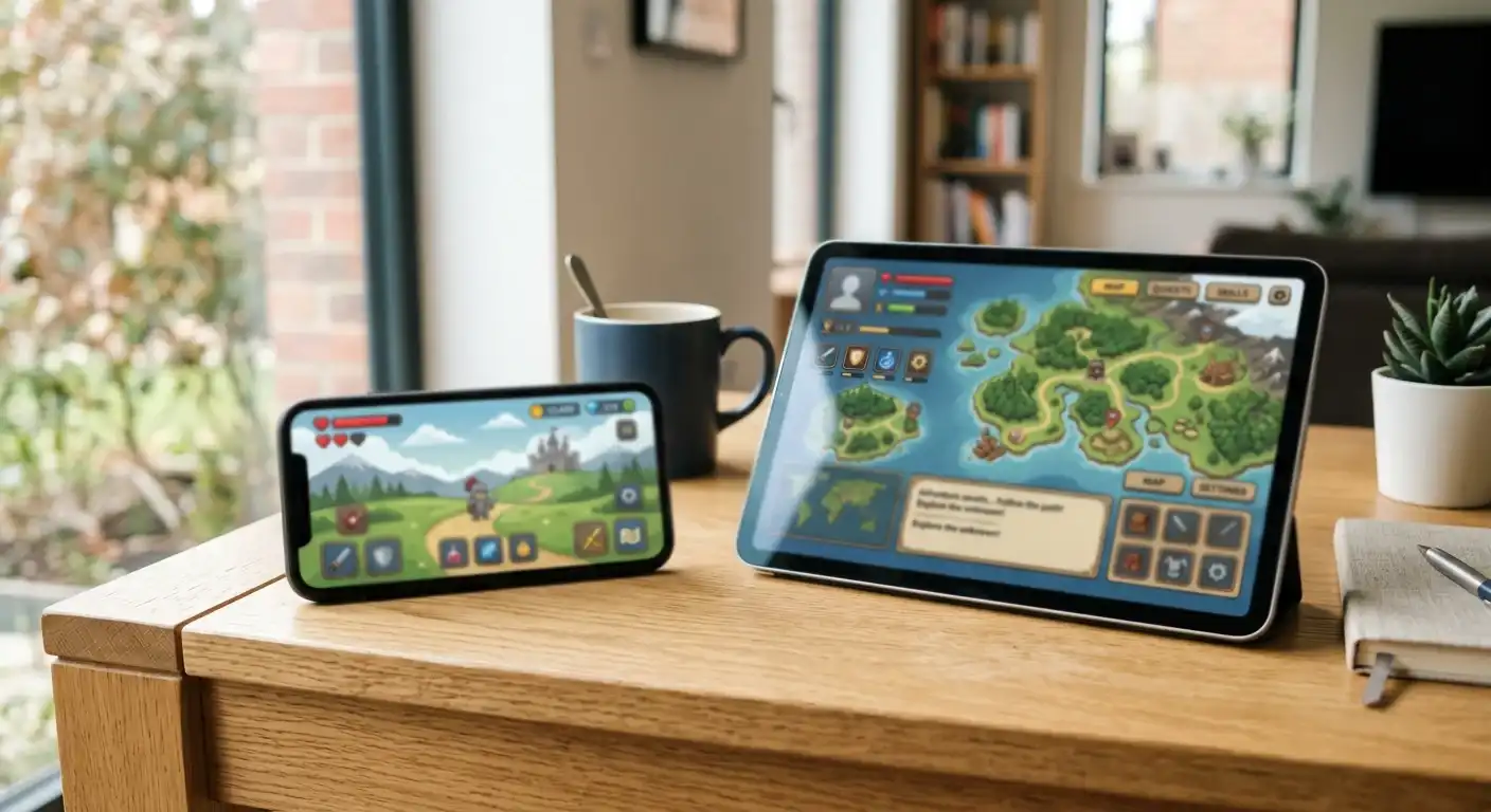 Smartphone und Tablet mit neutraler Casino-Spieloberfläche
