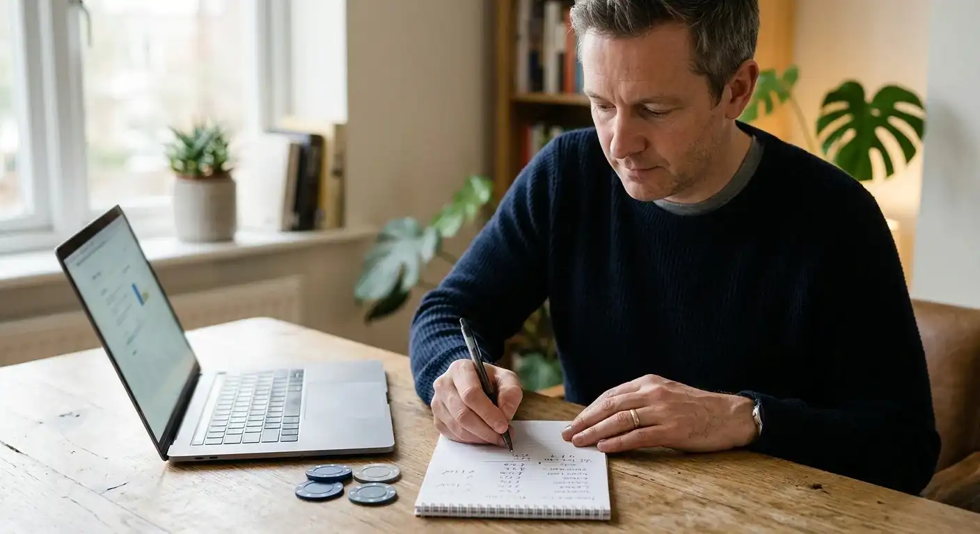Handschriftliche Budgetplanung für einen 100%-Casino-Bonus