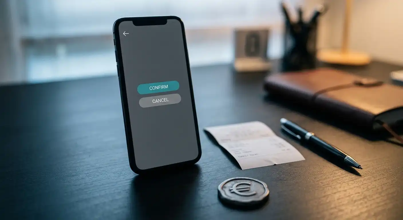 Smartphone mit neutraler Kassenoberfläche und Notizen zur Auszahlung im Casino