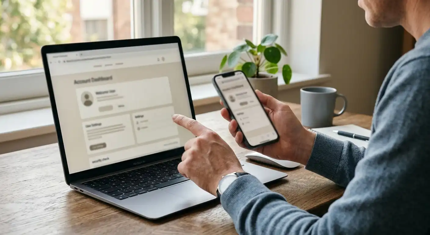 Smartphone mit neutraler Casino-Oberfläche und geprüfter Domain auf einem Tisch
