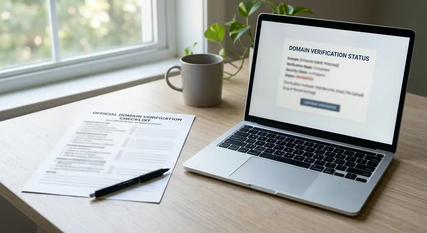 Neutrale behördliche Checkliste mit Häkchen für Domain und Glücksspielart