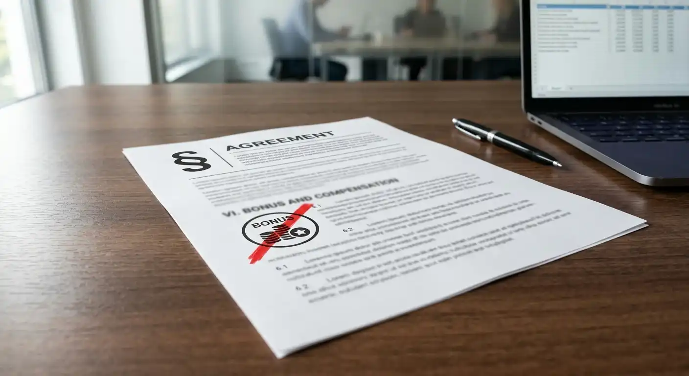 Dokument mit Paragrafenzeichen und durchgestrichenem Bonussymbol