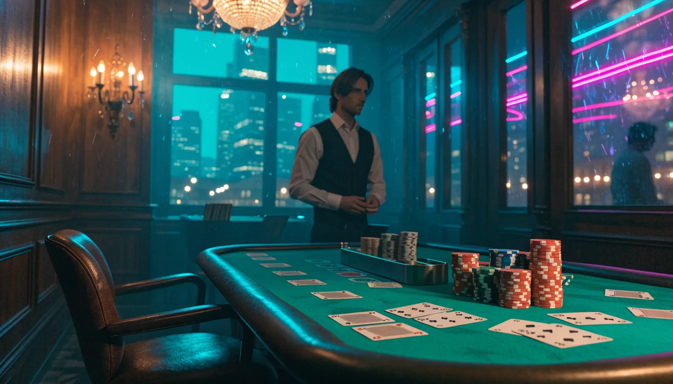 Klassisches deutsches Casino mit Blackjack-Tisch und Dealer
