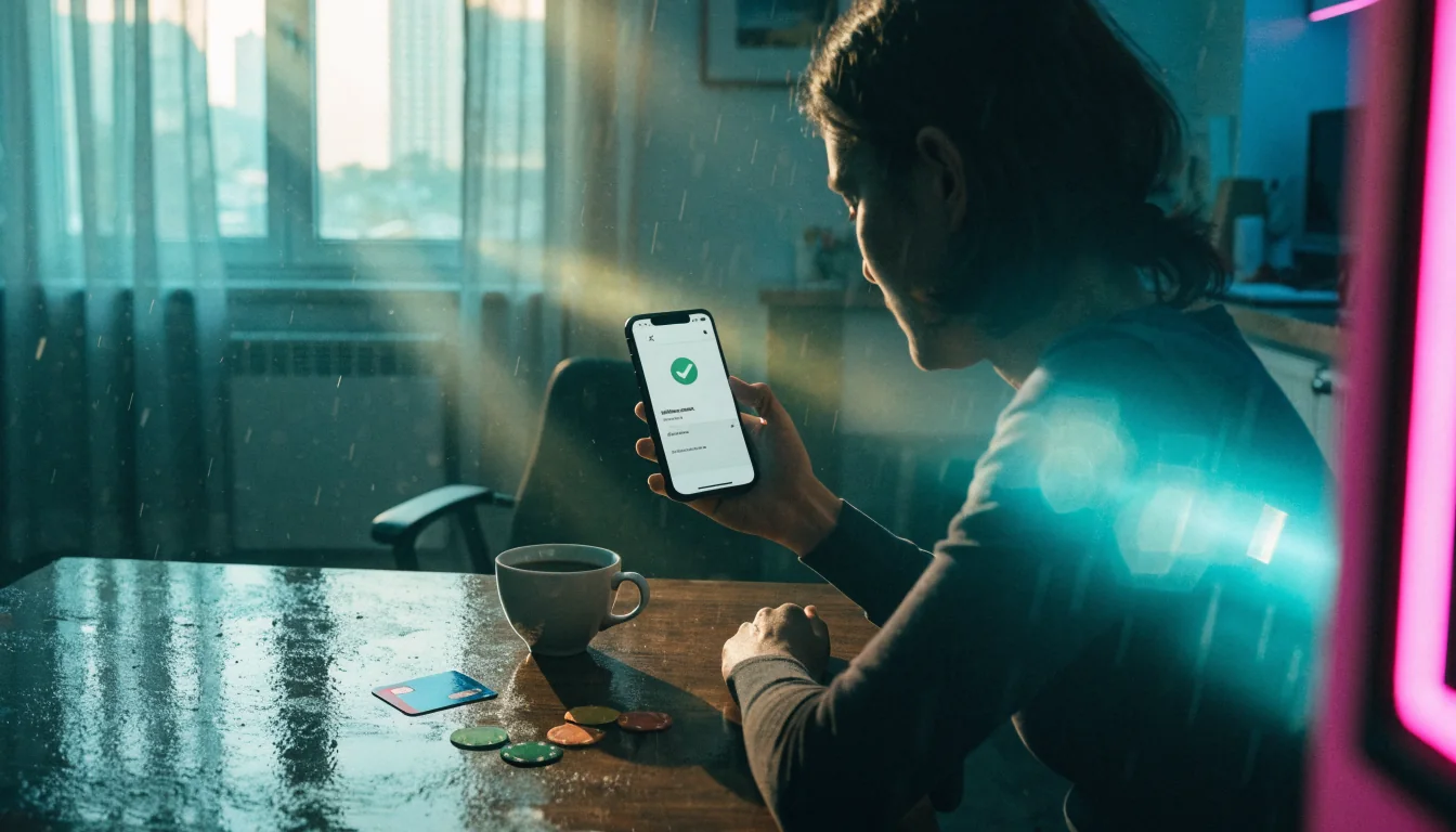Person bestätigt Jeton-Einzahlung im Online-Casino per Smartphone