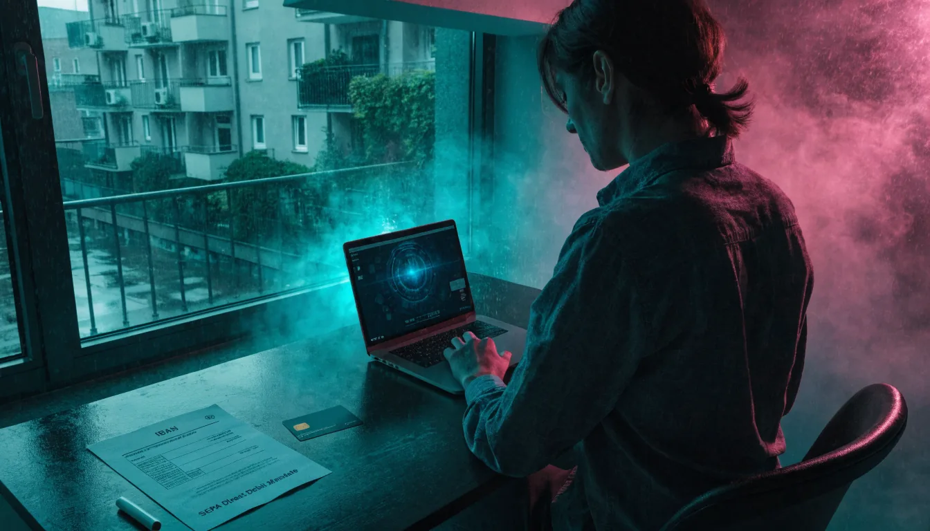 Online-Bezahlung per Lastschrift am Laptop in deutscher Wohnung