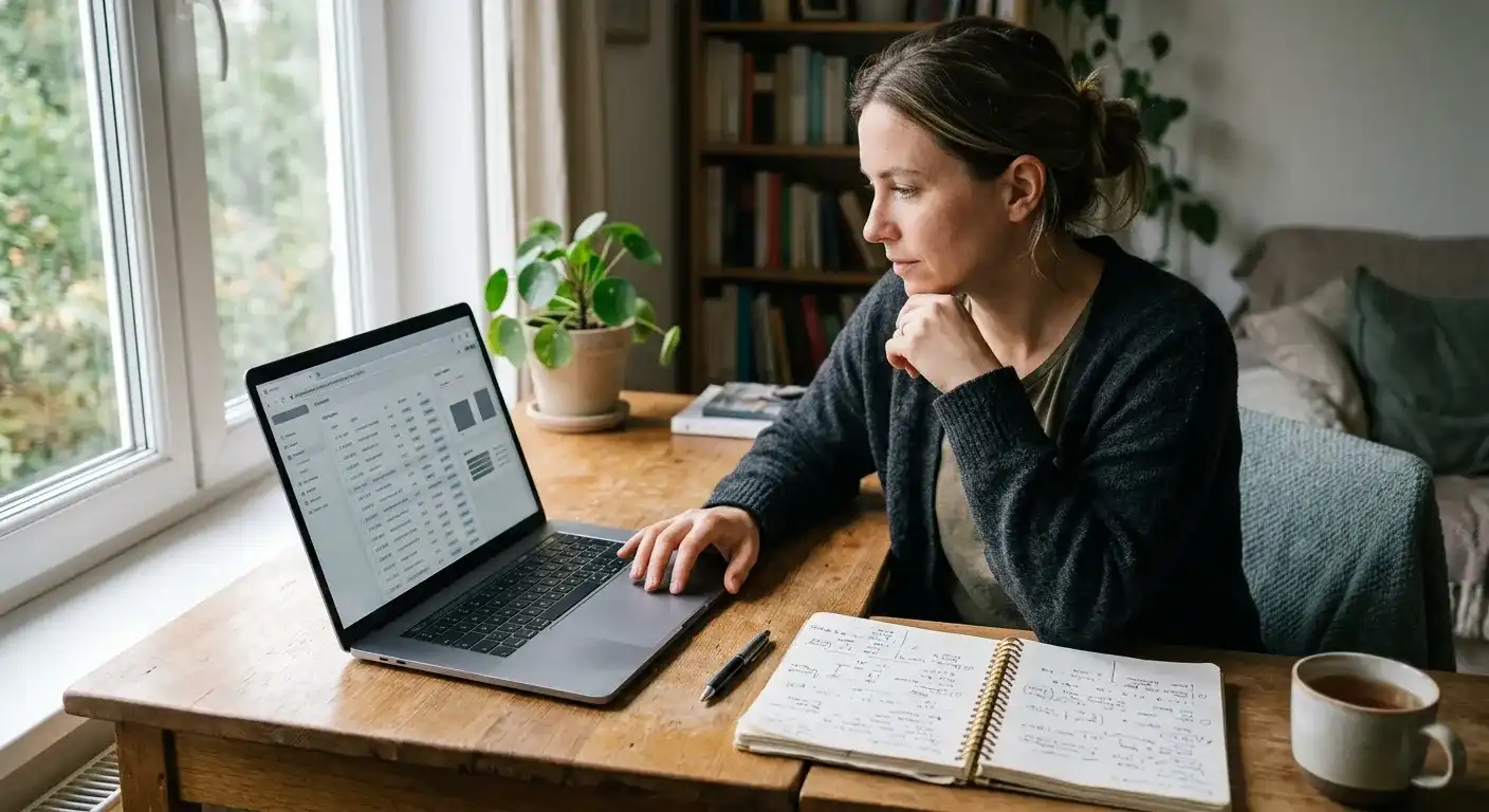 Ruhiger Schreibtisch mit handschriftlicher Prüfung von RTP und Jackpotdaten