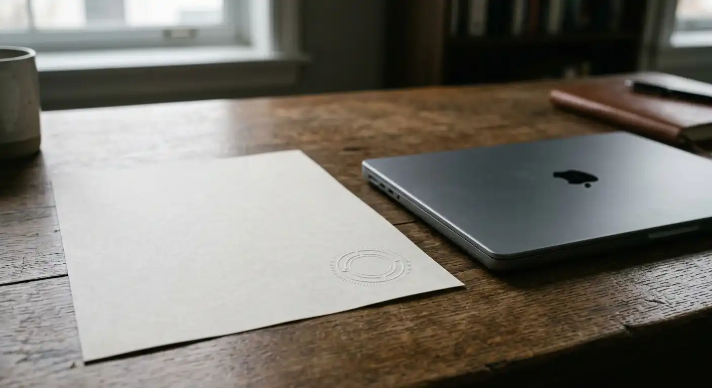 Amtliches Dokument mit Stempel neben einem Laptop als Sinnbild der deutschen Glücksspielregulierung