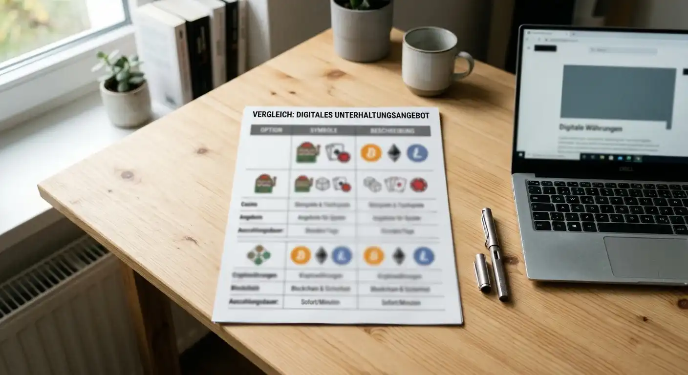 Vergleichstabelle für Litecoin-Casinos auf einem neutralen Schreibtisch