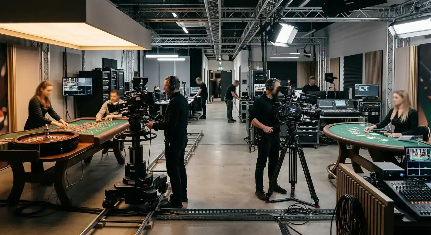Modernes Live-Casino-Studio mit mehreren Tischkameras