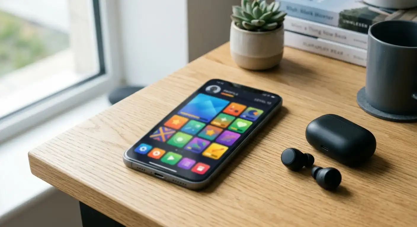 Smartphone mit neutraler Casino-App und Auswahl verschiedener Spielkategorien