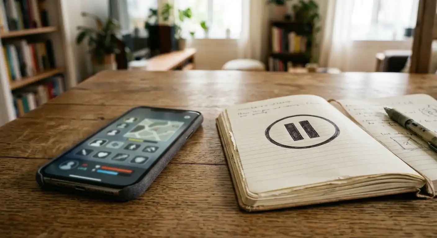 Smartphone mit neutraler Casinooberfläche und verantwortungsbewusster Spielpause