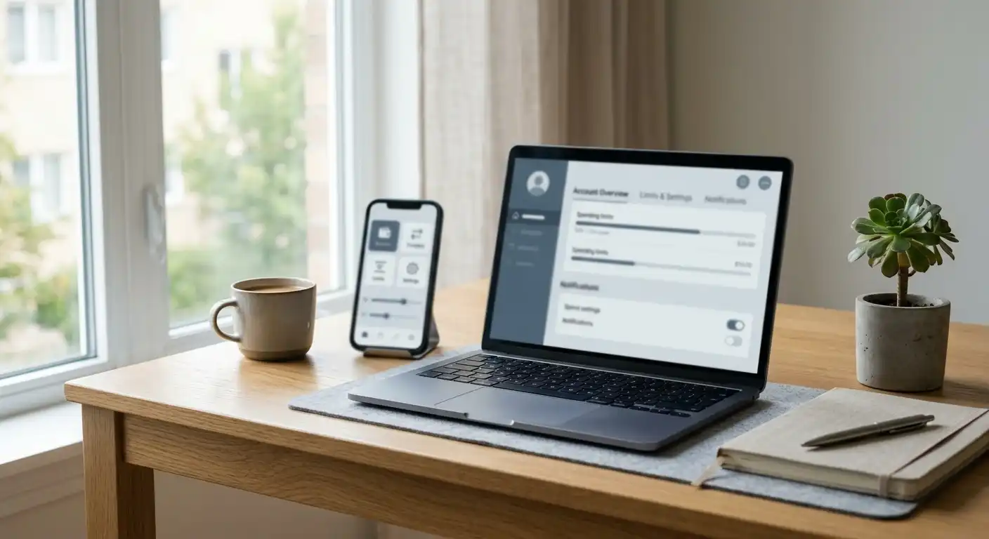 Mobile Webseite einer neutralen Online-Spielothek auf einem Smartphone im ruhigen Arbeitsumfeld