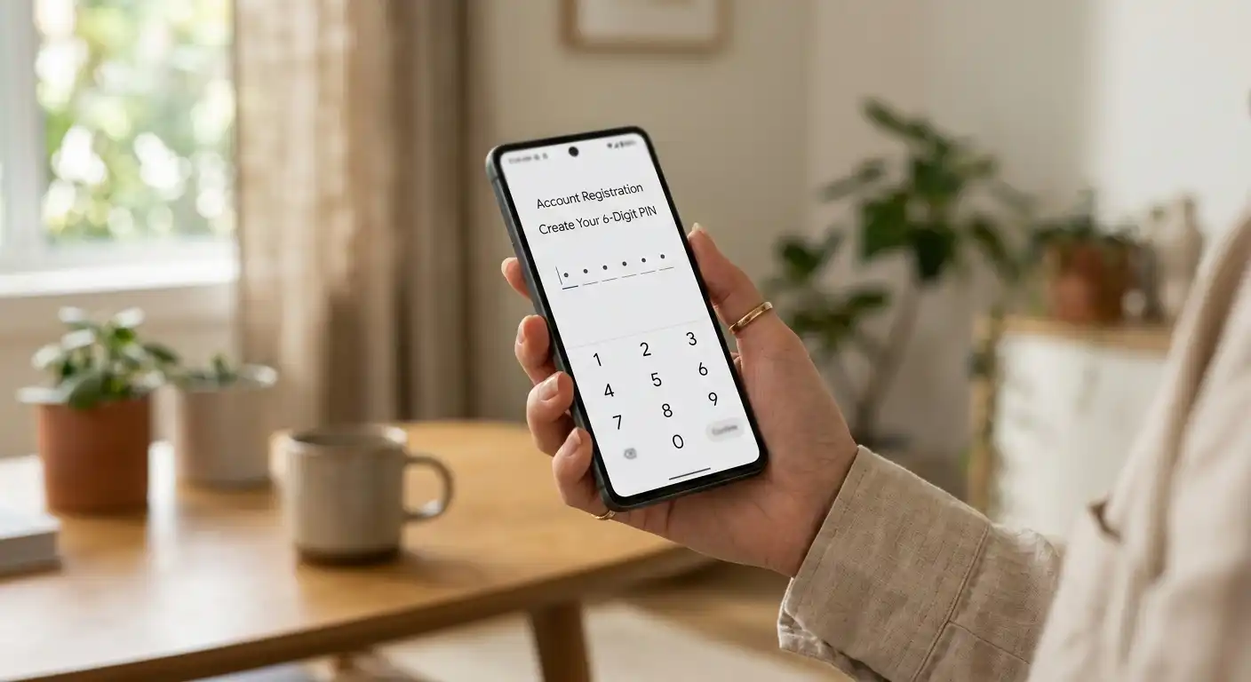 Smartphone zeigt eine mobile Casino-Anmeldung mit PIN-Eingabe