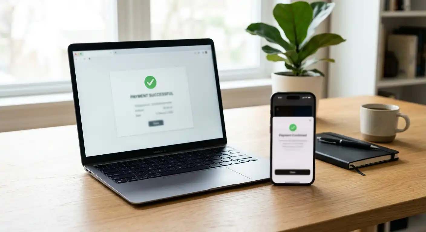 Mobilgerät mit neutralem Kassierer und sichtbarer Zahlungssicherheitsprüfung
