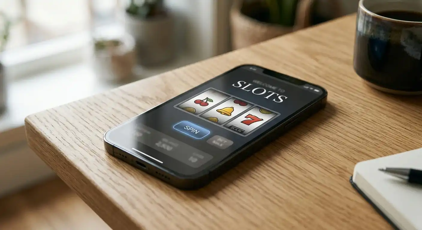 Smartphone mit Slot-Interface auf Holzoberfläche