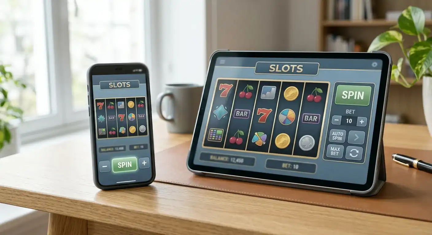 Smartphone mit responsiver Slot-Demo im Hoch- und Querformat