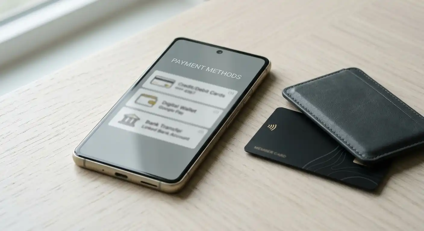 Smartphone-Bildschirm mit Auswahl an mobilen Bezahlmethoden