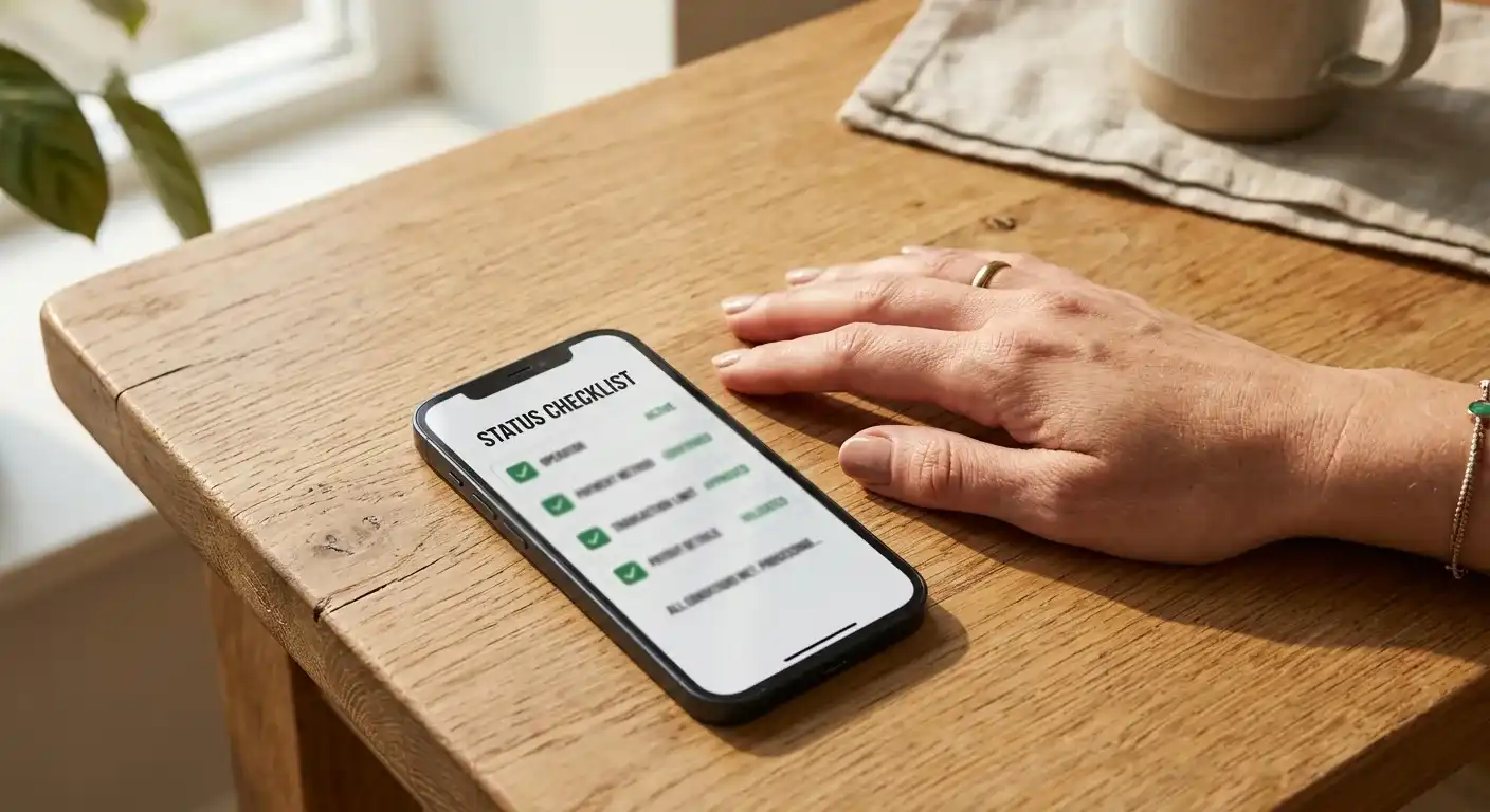 Handy mit neutraler Kassenansicht und Notizen zur sicheren Einzahlung