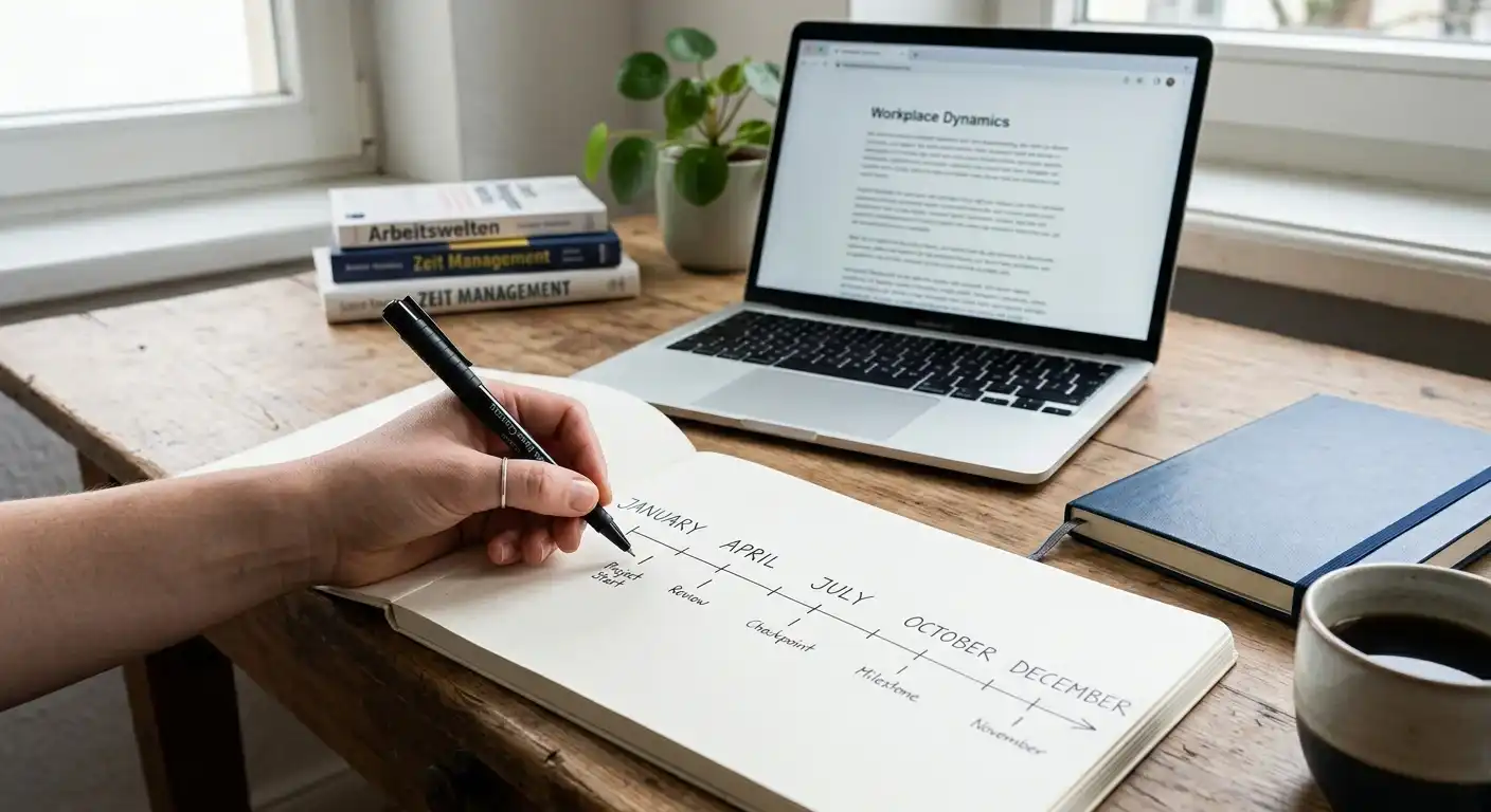 Hand mit Stift neben einer übersichtlichen Zeitleiste für Spielpausen