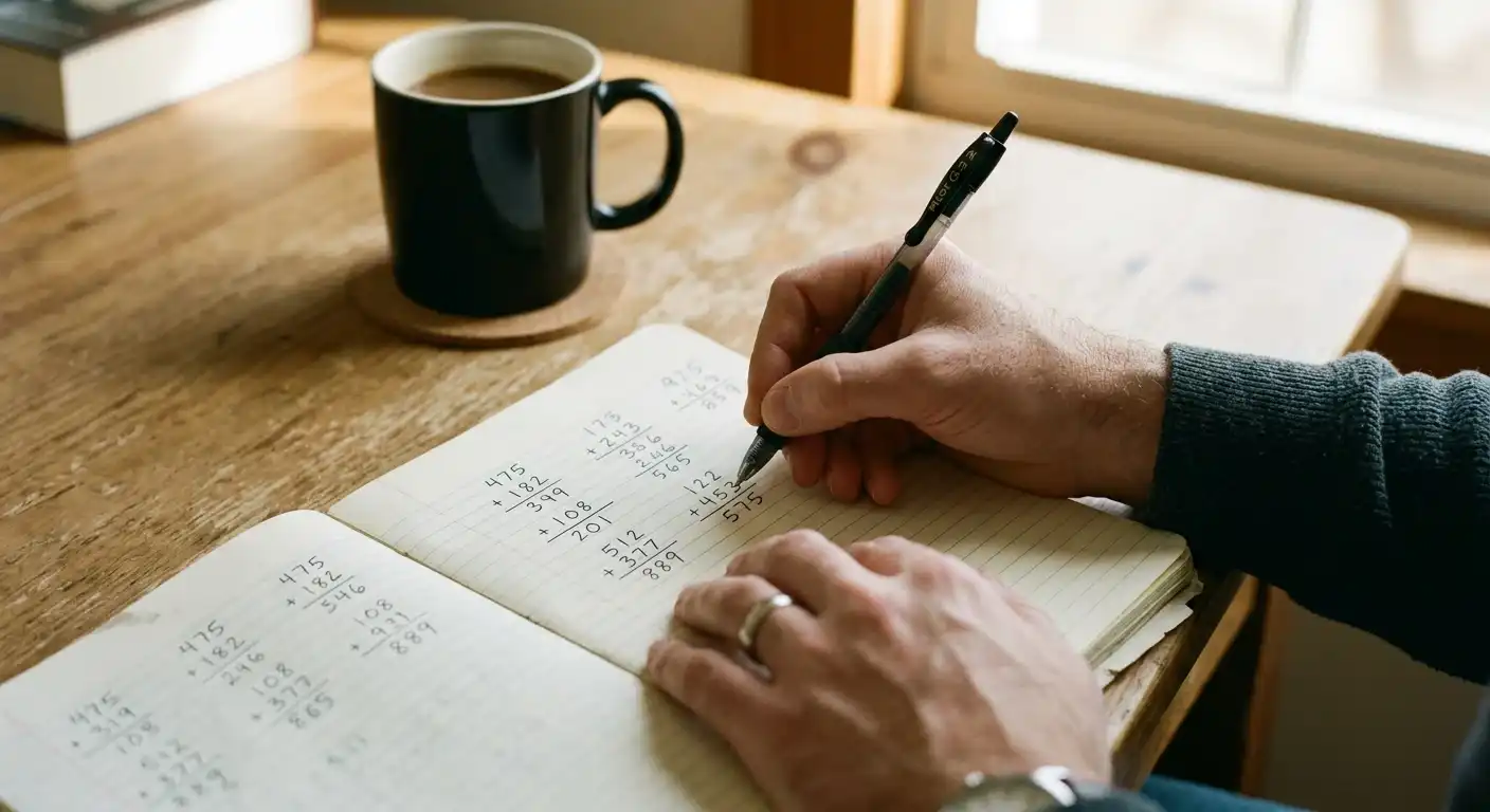 Umsatzfaktor und Bezugsgröße mit Stift auf Papier durchgerechnet