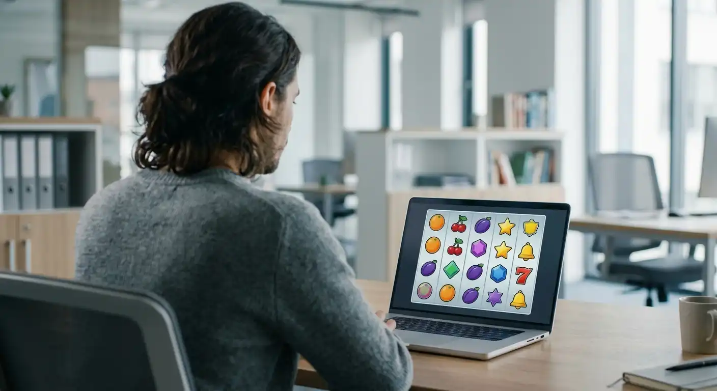 Neutrale Auswahl virtueller Automatenspiele auf einem Bildschirm ohne erkennbare Marken