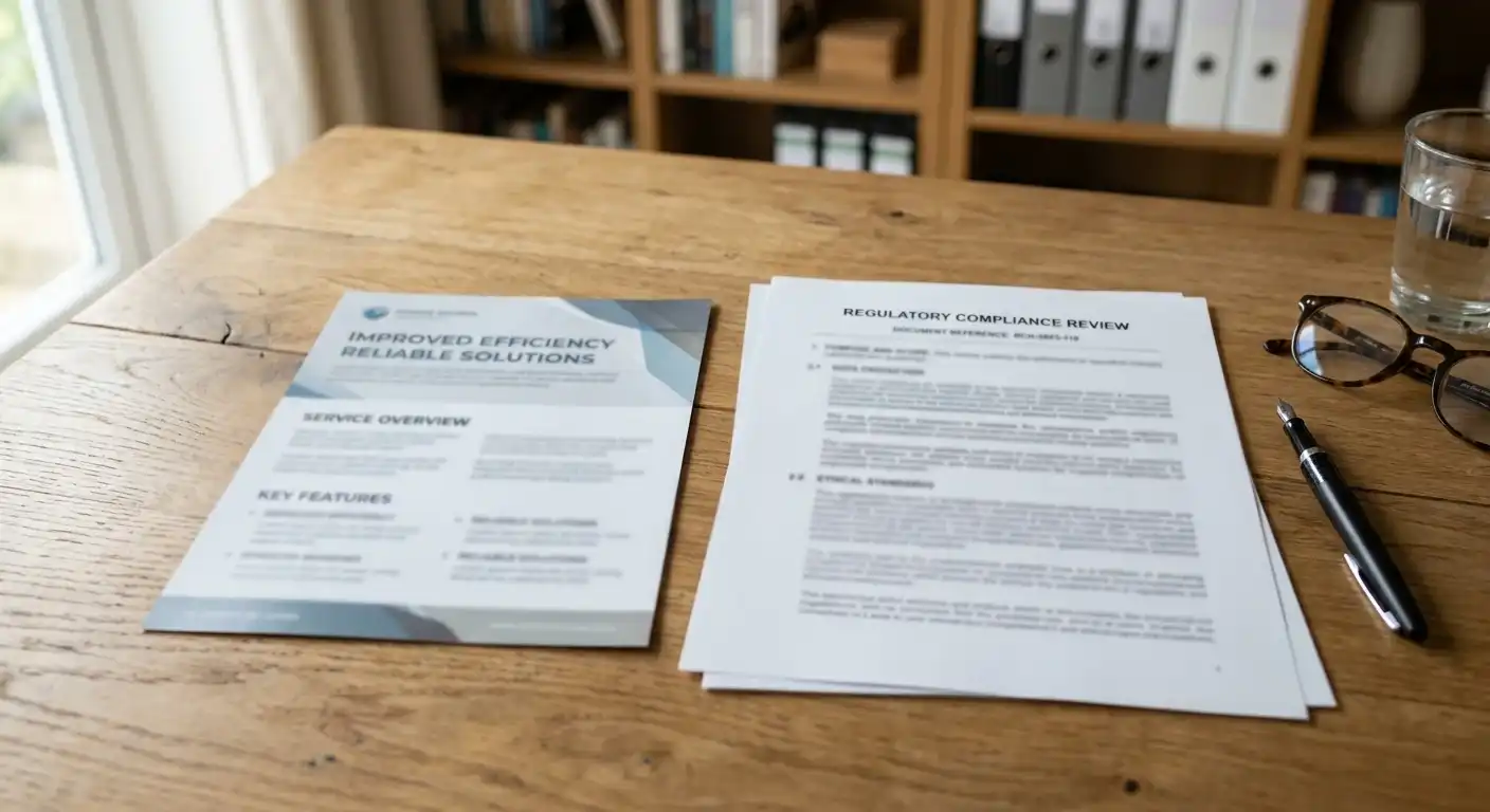 Neutrales Werbeblatt neben einem deutschen Regelwerk zur Prüfung von Limitangaben
