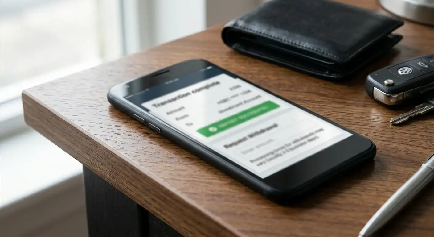 Neutrale E-Wallet-Symbole neben einem Dokument zur Identitätsprüfung