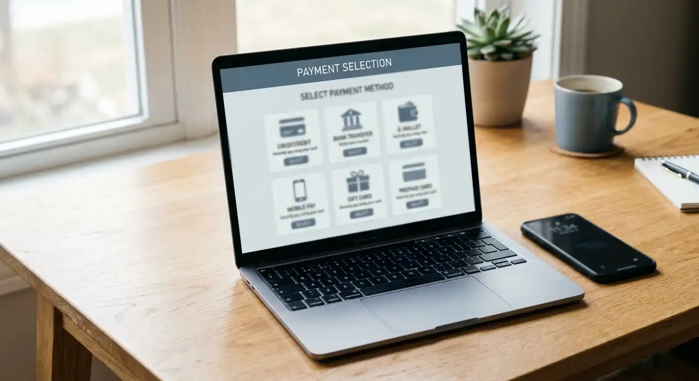 Zahlungsmethoden e-Wallet und Kryptowährungen auf Laptop